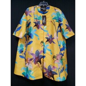 Rara Avis By Iris Apfel Yellow Blue Floral Print Oversized Jacket Coat XL NWT